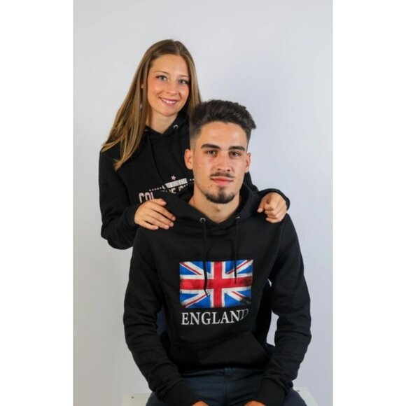England Flag Hoodie Mens Black Pullover With Pouch Pocket & Drawstring Hood XL ( - Picture 3 of 4